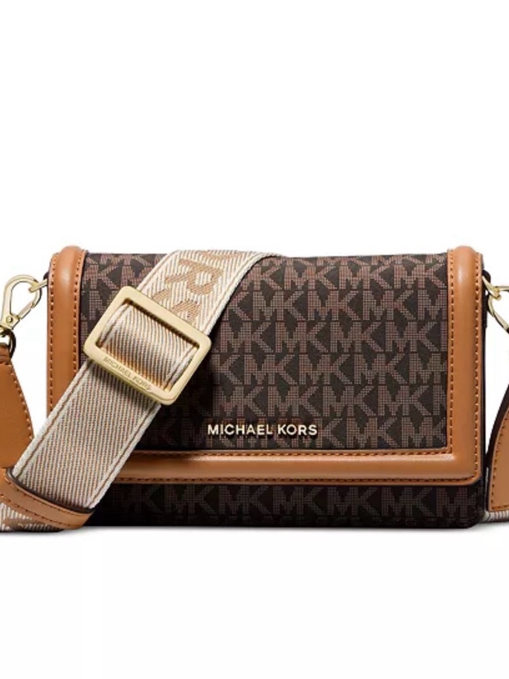 Michael Kors Brown Logo Crossbody with Tan Trim and Logo Strap EUC - Picture 2 of 8